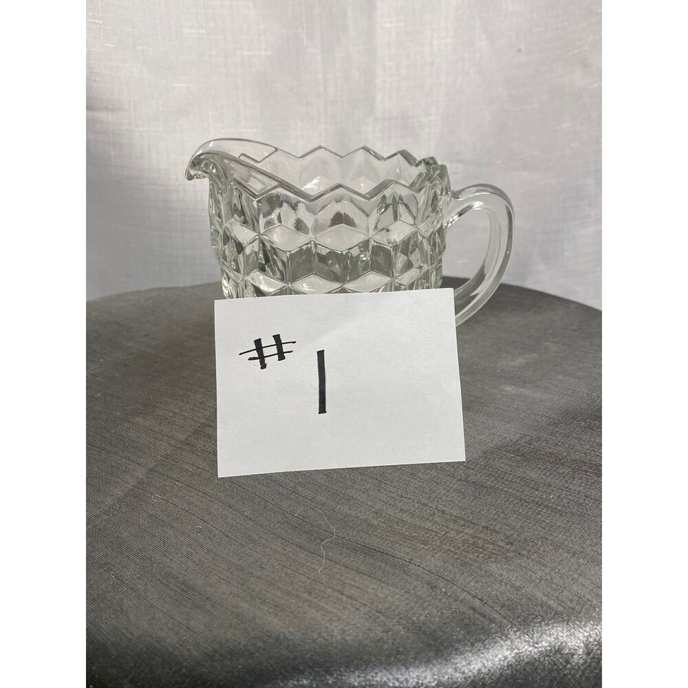 VTG Fostoria American Pressed Clear Glass CREAMER Cubist pattern EUC